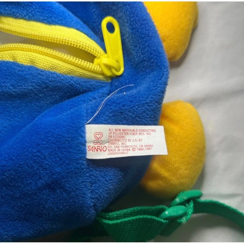 Vintage 1997 Sanrio Pekkle Duck Plush Backpack Blue White Green 90s Collectible